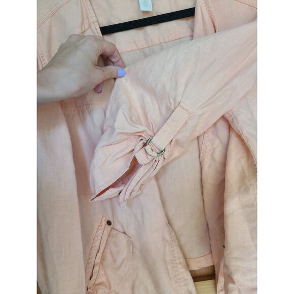 Chico's 100% Linen XL Orange Peach Shacket Shirt Jacket Sz 2 Lagenlook Pastel - Picture 3 of 6